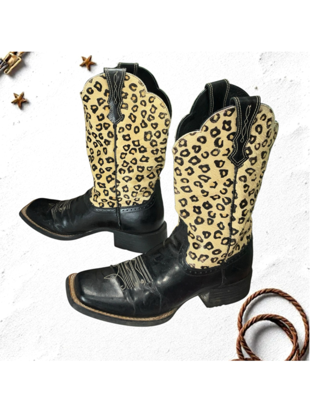 Ariat 10005865 Leopard Hair on Hide/Dark Leather Western Cowboy Boots ATS Wm 7D